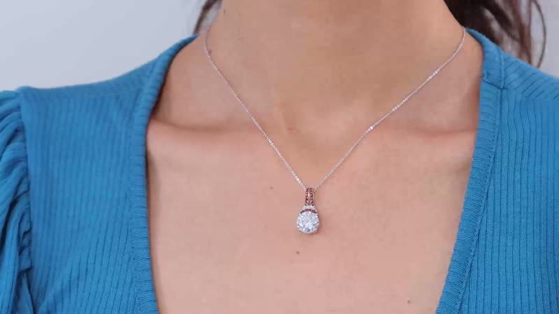 TLV Moissanite (Rnd 10 mm), Red Sapphire Pendant Necklace (20 Inches) in Platinum Over Sterling Silver 4.50 ctw