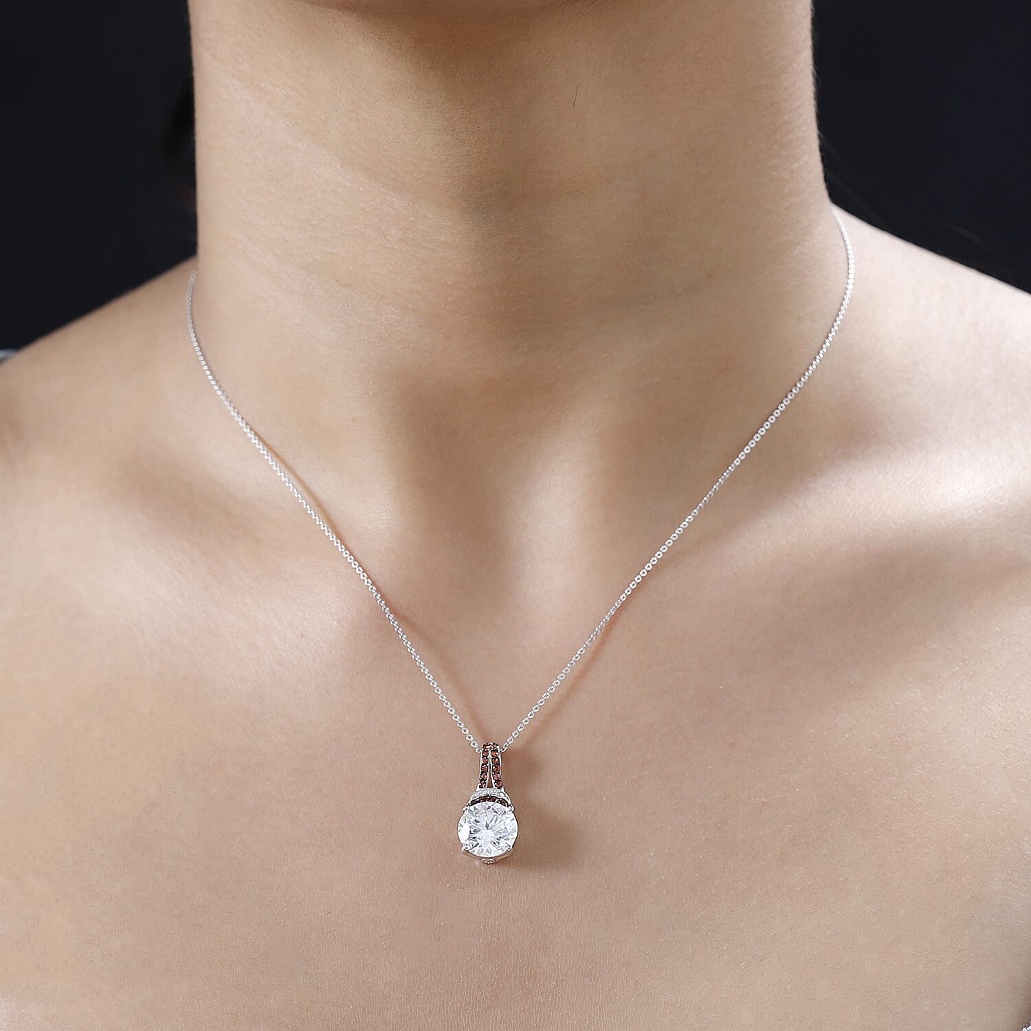 Moissanite and Red Sapphire Pendant Necklace 20 Inches in Platinum Over Sterling Silver 4.50 ctw
