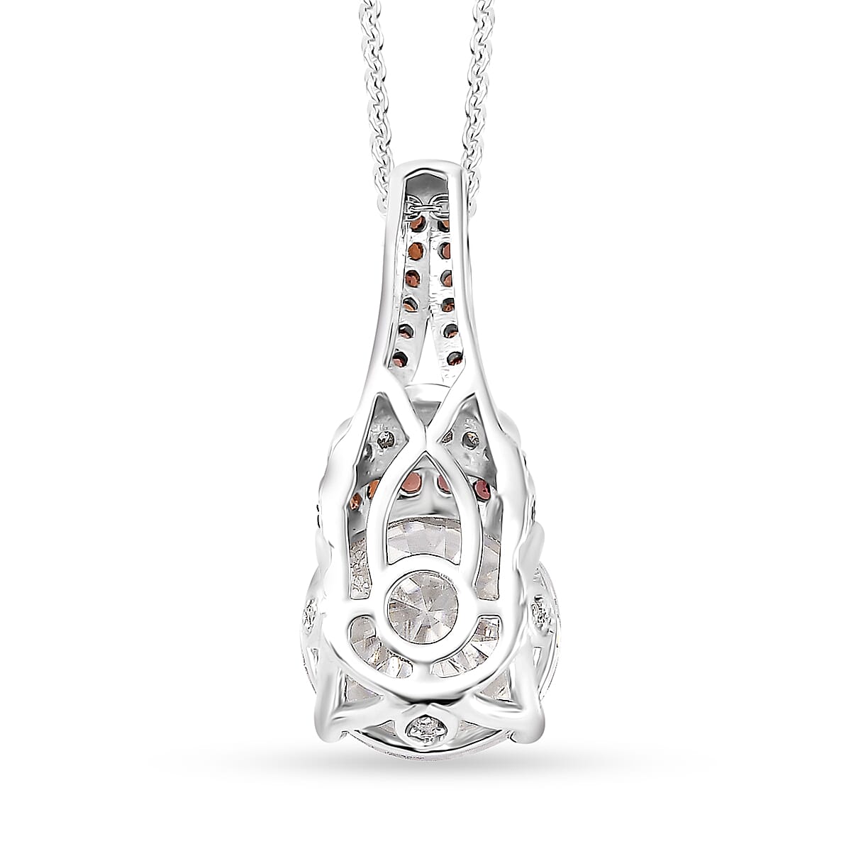 Moissanite and Red Sapphire Pendant Necklace 20 Inches in Platinum Over Sterling Silver 4.50 ctw