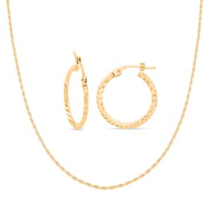 14K Yellow Gold 1.50mm Rope Chain Necklace 22 Inches and Diamond-Cut Hoop Earrings 3 Grams
