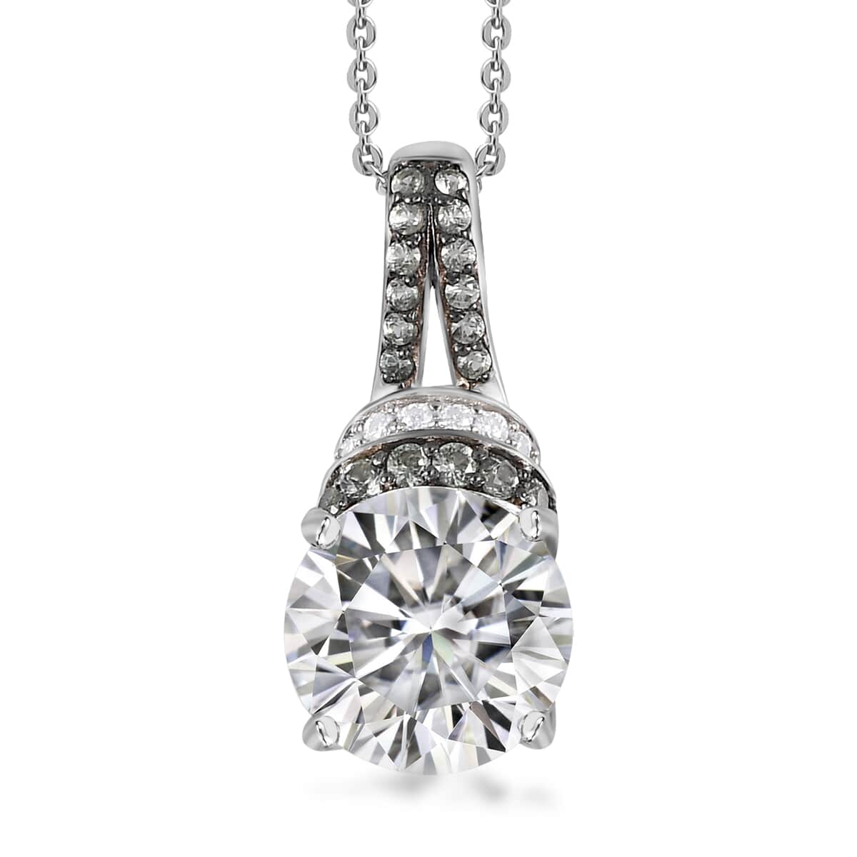 Moissanite and Green Sapphire Pendant Necklace 20 Inches in Platinum Over Sterling Silver 4.50 ctw image number 0