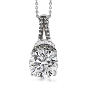 Moissanite and Green Sapphire Pendant Necklace 20 Inches in Platinum Over Sterling Silver 4.50 ctw