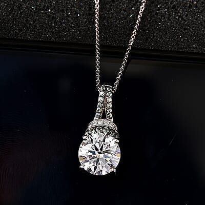 Moissanite and Green Sapphire Pendant Necklace 20 Inches in Platinum Over Sterling Silver 4.50 ctw
