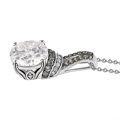 Moissanite and Green Sapphire Pendant Necklace 20 Inches in Platinum Over Sterling Silver 4.50 ctw