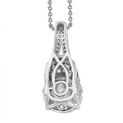 Moissanite and Green Sapphire Pendant Necklace 20 Inches in Platinum Over Sterling Silver 4.50 ctw