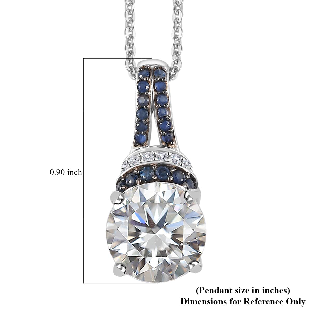 Moissanite and Kanchanaburi Blue Sapphire Pendant Necklace 20 Inches in Platinum Over Sterling Silver 4.50 ctw image number 6