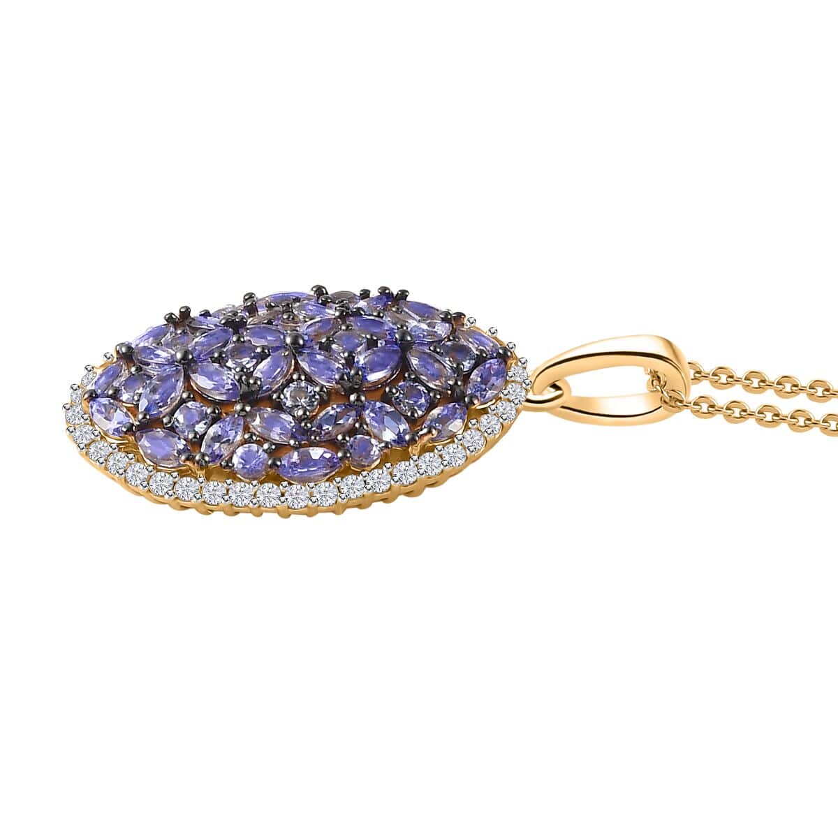 Tanzanite and White Zircon Cluster Pendant Necklace 20 Inches in Vermeil Yellow Gold Over Sterling Silver 4.25 ctw image number 3