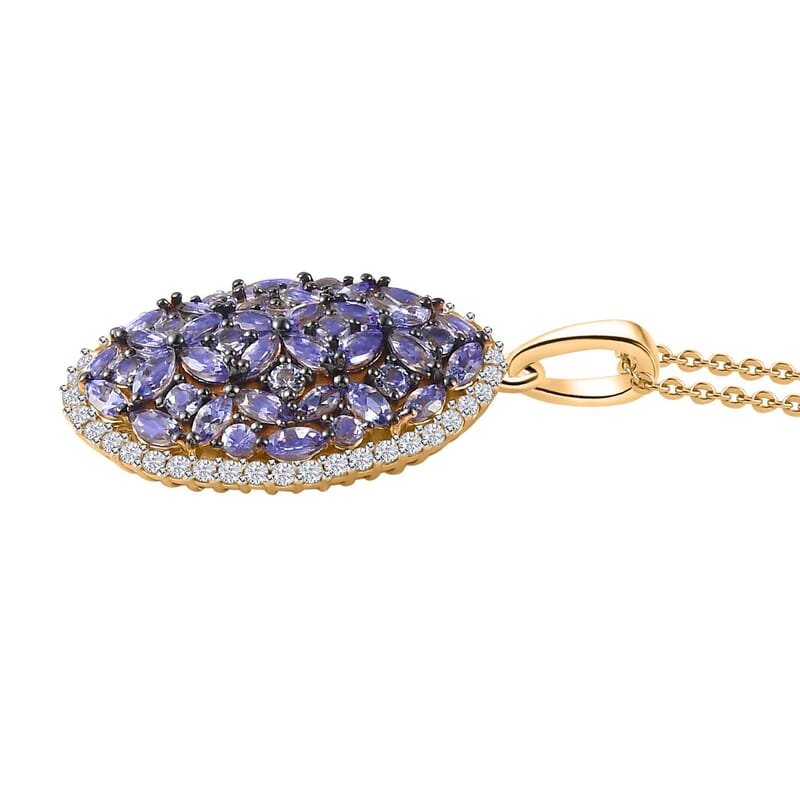 Tanzanite and White Zircon Cluster Pendant Necklace 20 Inches in Vermeil Yellow Gold Over Sterling Silver 4.25 ctw