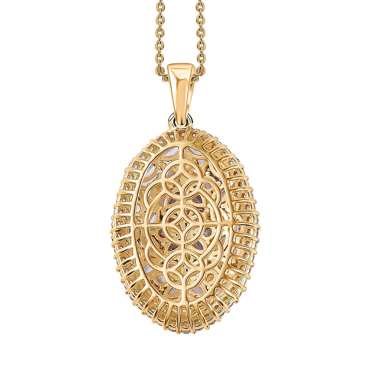 Tanzanite and White Zircon Cluster Pendant Necklace 20 Inches in Vermeil Yellow Gold Over Sterling Silver 4.25 ctw