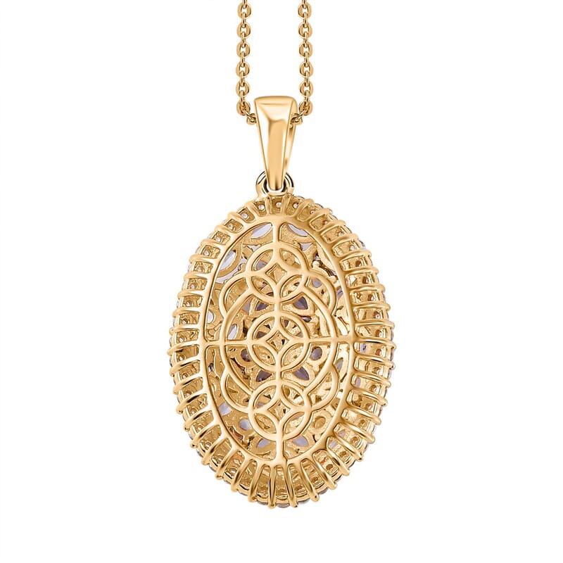 Tanzanite and White Zircon Cluster Pendant Necklace 20 Inches in Vermeil Yellow Gold Over Sterling Silver 4.25 ctw