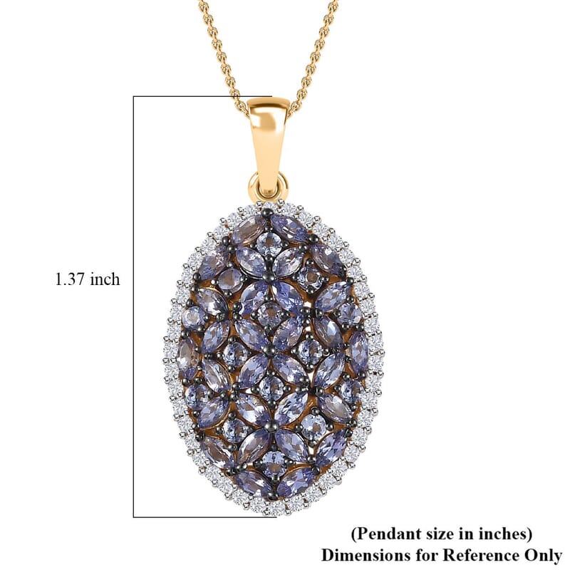 Tanzanite and White Zircon Cluster Pendant Necklace 20 Inches in Vermeil Yellow Gold Over Sterling Silver 4.25 ctw
