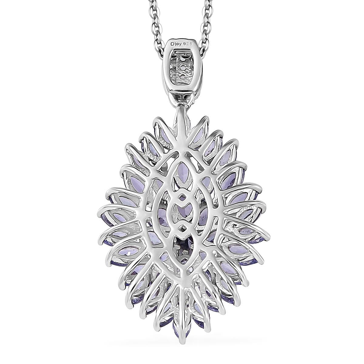 Tanzanite and White Zircon Dahlia Floral Spray Pendant Necklace 20 Inches in Platinum Over Sterling Silver 4.85 ctw