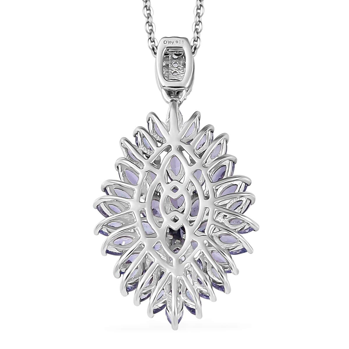 Tanzanite and White Zircon Dahlia Floral Spray Pendant Necklace 20 Inches in Platinum Over Sterling Silver 4.85 ctw image number 4