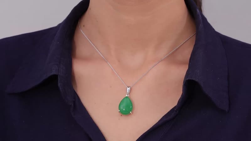 Green Jade Pendant Necklace (20 Inches) in Platinum Over Sterling Silver 16.40 ctw