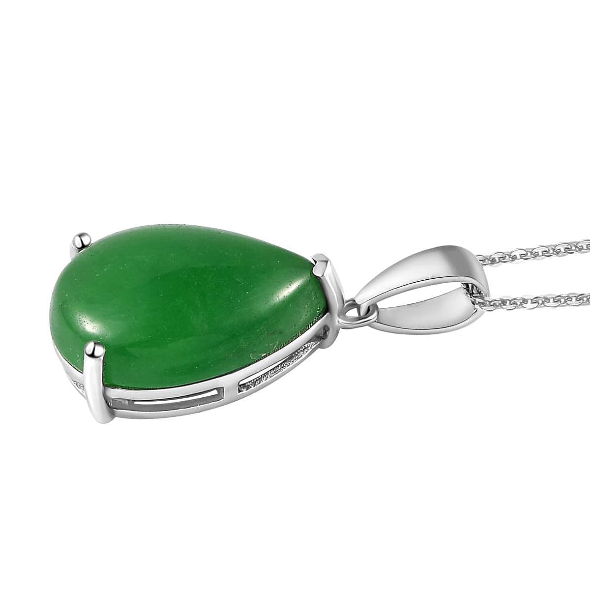 Green Jade Pendant Necklace (20 Inches) in Platinum Over Sterling Silver 16.40 ctw image number 3
