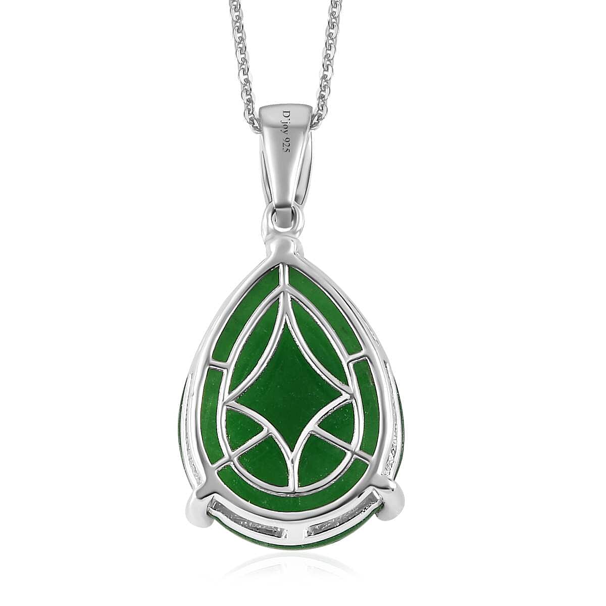 Green Jade (D) Solitaire Pendant Necklace 20 Inches in Platinum Over Sterling Silver 16.40 ctw