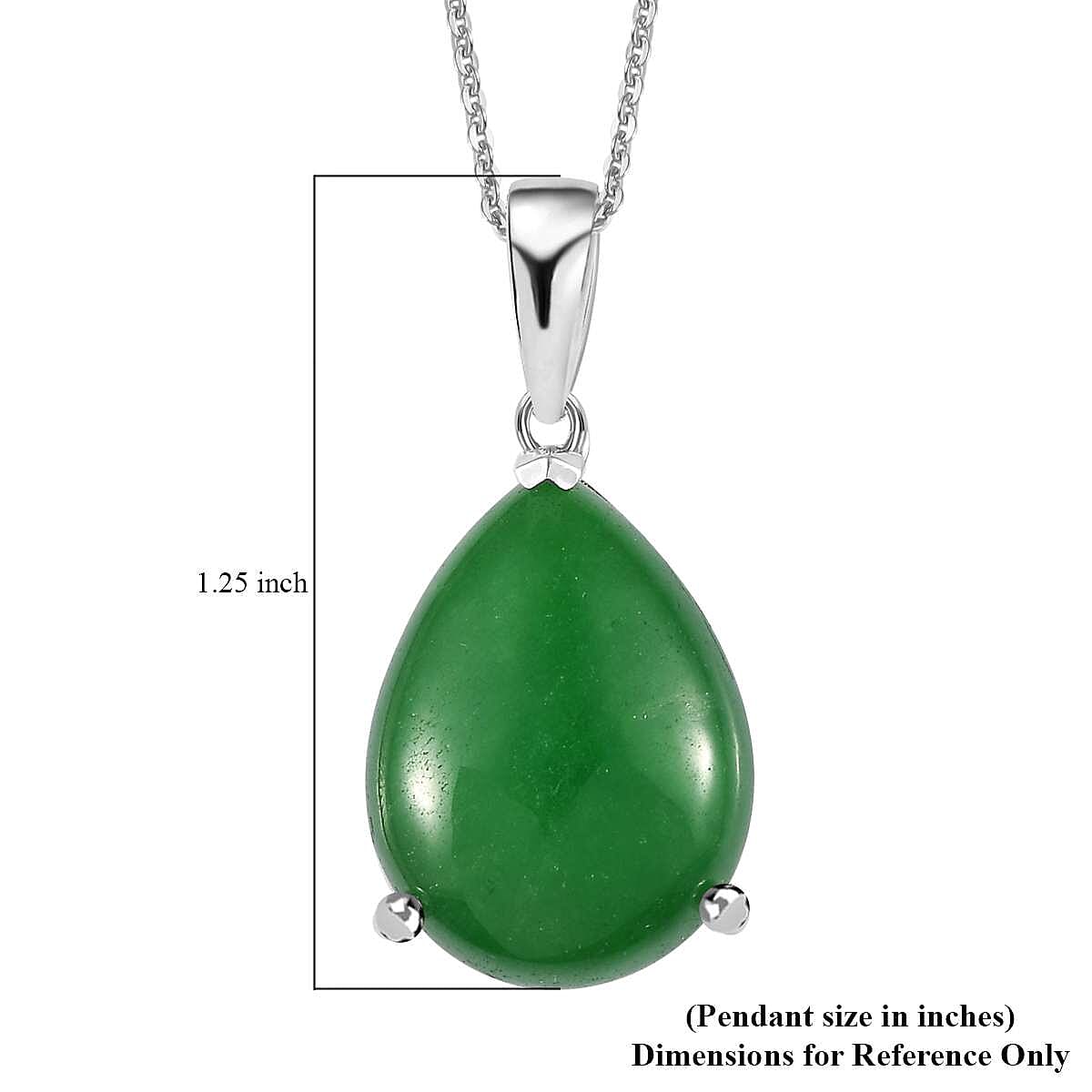 Green Jade (D) Solitaire Pendant Necklace 20 Inches in Platinum Over Sterling Silver 16.40 ctw