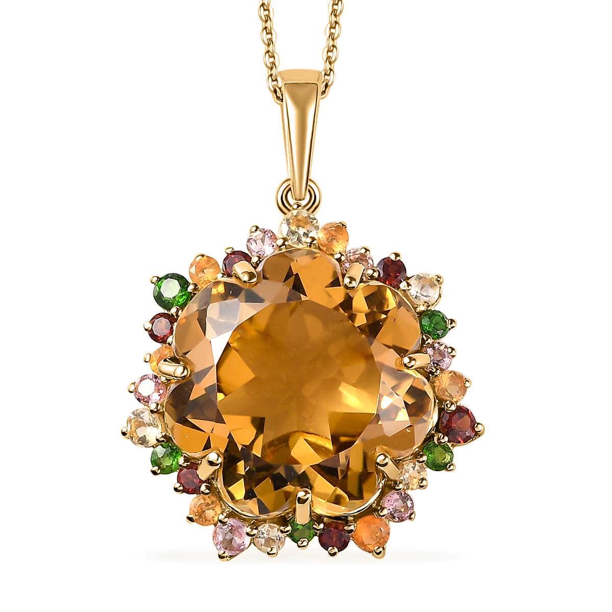 TLV Flower Cut Brazilian Citrine, Multi Gemstone Pendant Necklace (20 Inches) in Vermeil YG Over Sterling Silver 22.40 ctw image number 0