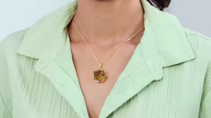 TLV Flower Cut Brazilian Citrine, Multi Gemstone Pendant Necklace (20 Inches) in Vermeil YG Over Sterling Silver 22.40 ctw