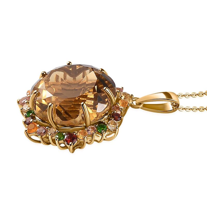 Blossom Cut Brazilian Citrine and Multi Gemstone Pendant Necklace 20 Inches in Vermeil Yellow Gold Over Sterling Silver 22.40 ctw