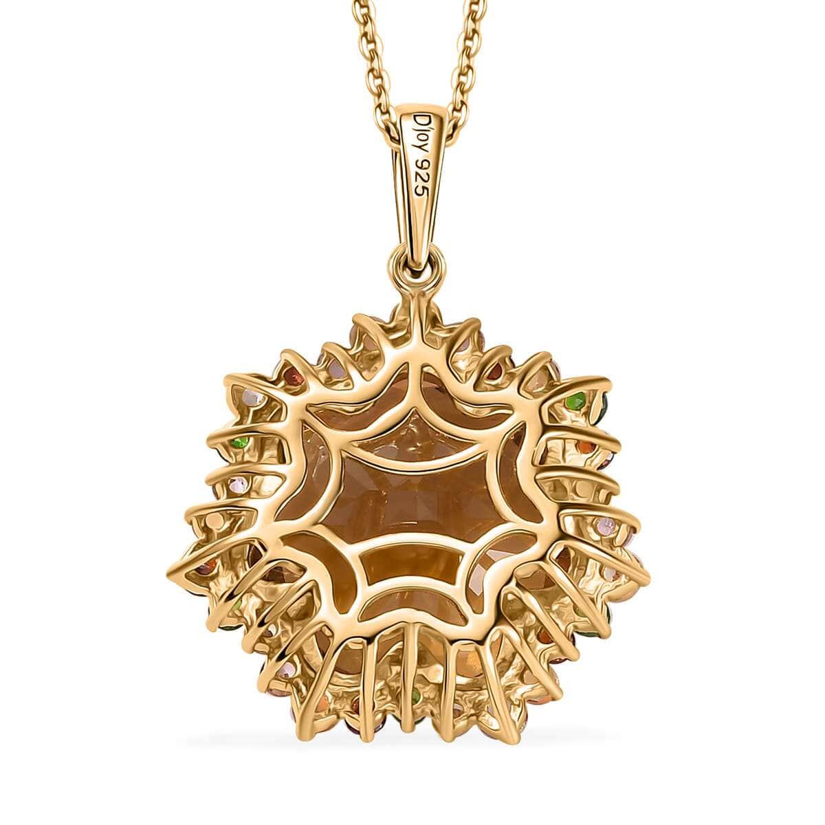 Blossom Cut Brazilian Citrine and Multi Gemstone Pendant Necklace 20 Inches in Vermeil Yellow Gold Over Sterling Silver 22.40 ctw image number 4