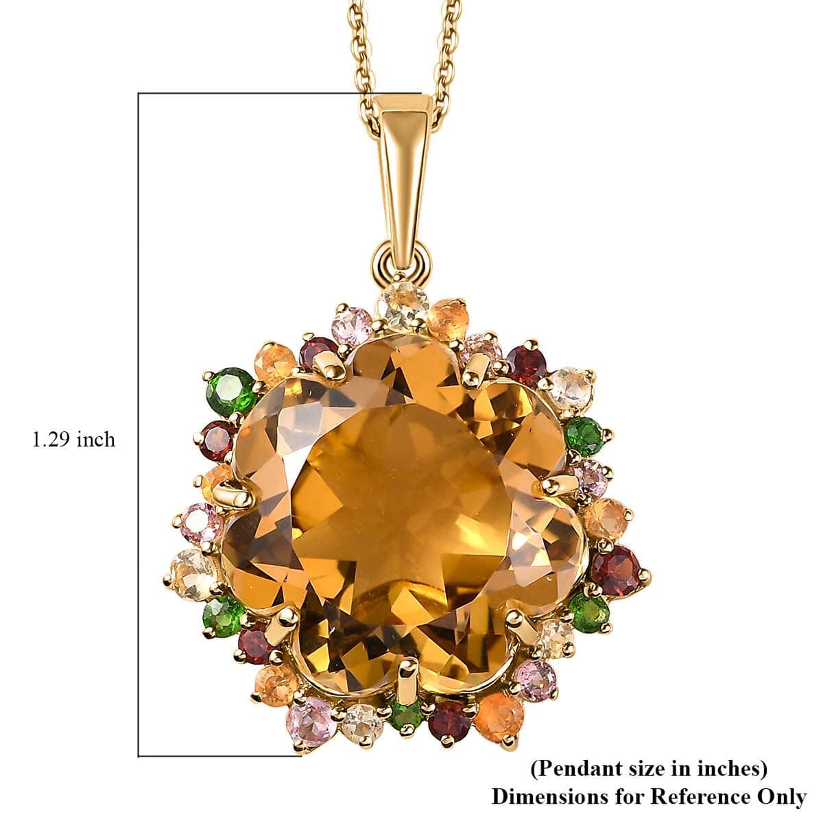 Blossom Cut Brazilian Citrine and Multi Gemstone Pendant Necklace 20 Inches in Vermeil Yellow Gold Over Sterling Silver 22.40 ctw image number 6