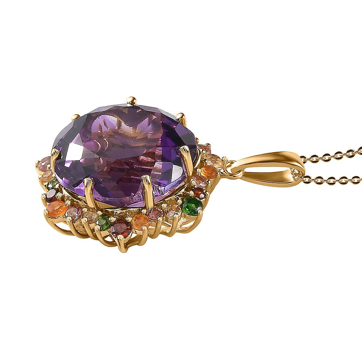 Blossom Cut African Amethyst and Multi Gemstone Pendant Necklace 20 Inches in Vermeil Yellow Gold Over Sterling Silver 20.00 ctw image number 3