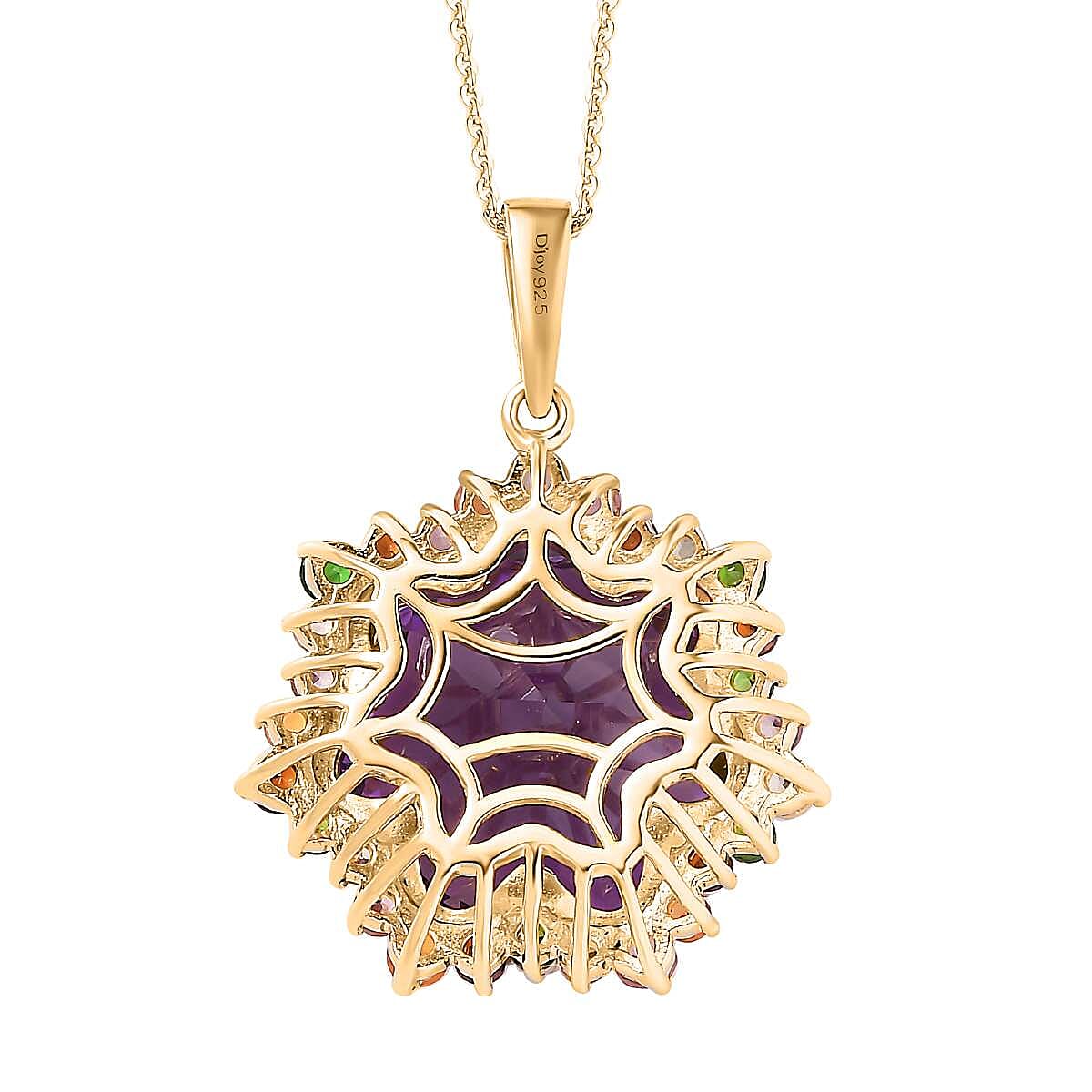Blossom Cut African Amethyst and Multi Gemstone Pendant Necklace 20 Inches in Vermeil Yellow Gold Over Sterling Silver 20.00 ctw image number 4