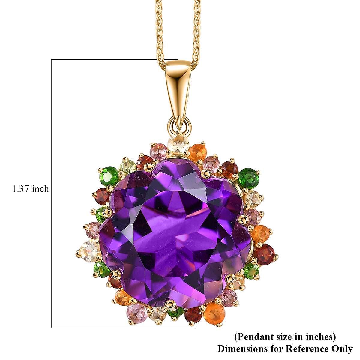 Blossom Cut African Amethyst and Multi Gemstone Pendant Necklace 20 Inches in Vermeil Yellow Gold Over Sterling Silver 20.00 ctw image number 6