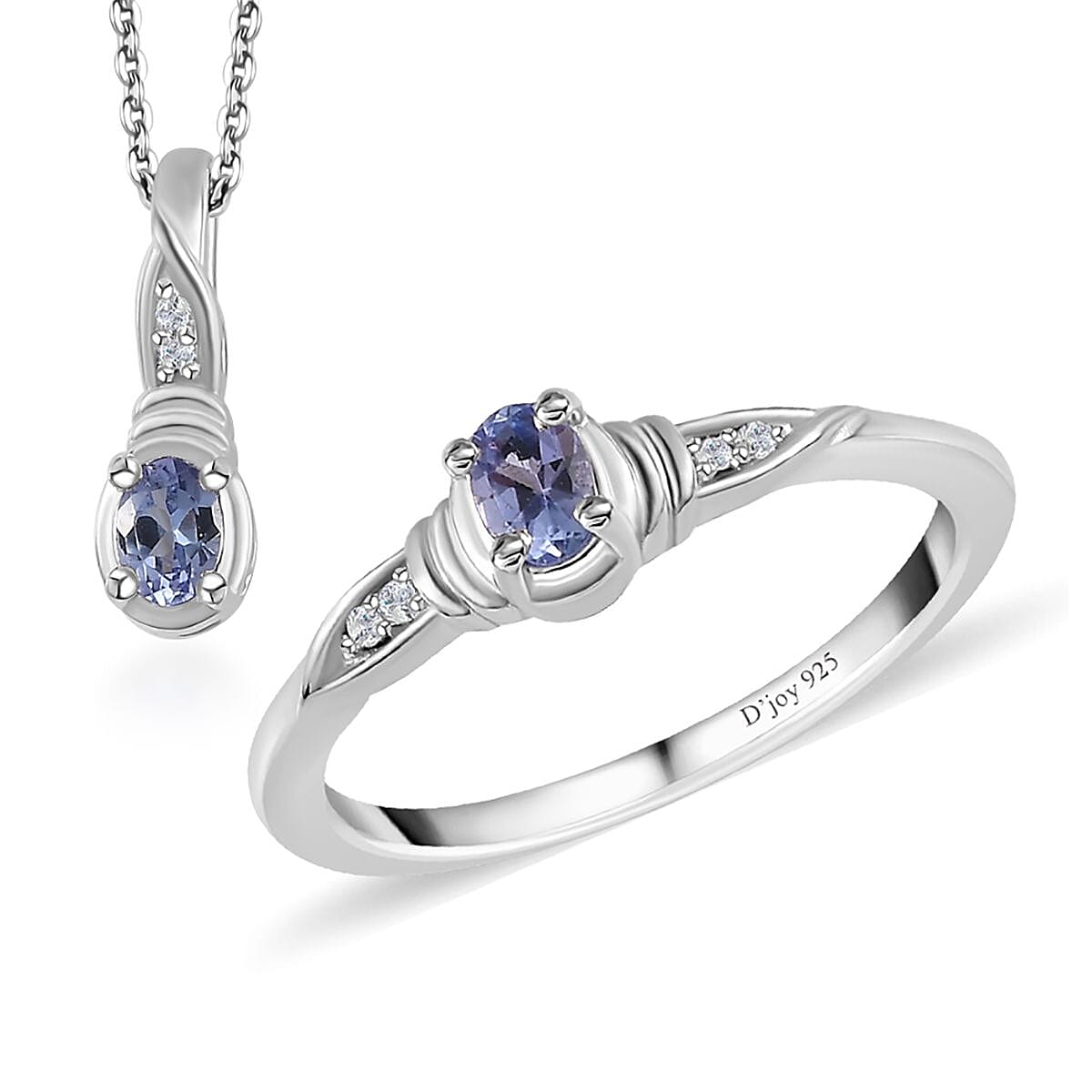 Tanzanite and White Zircon Ring (Size 5.0), Pendant Necklace 20 Inches in Platinum Over Sterling Silver 0.35 ctw