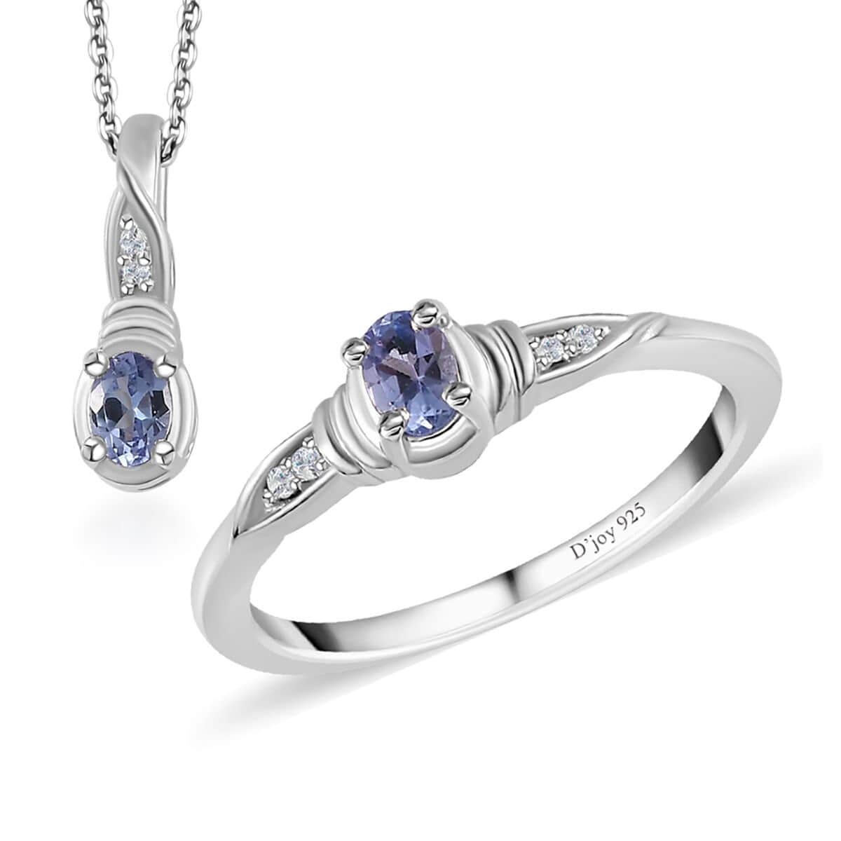 Tanzanite and White Zircon Ring (Size 5.0), Pendant Necklace 20 Inches in Platinum Over Sterling Silver 0.35 ctw image number 0