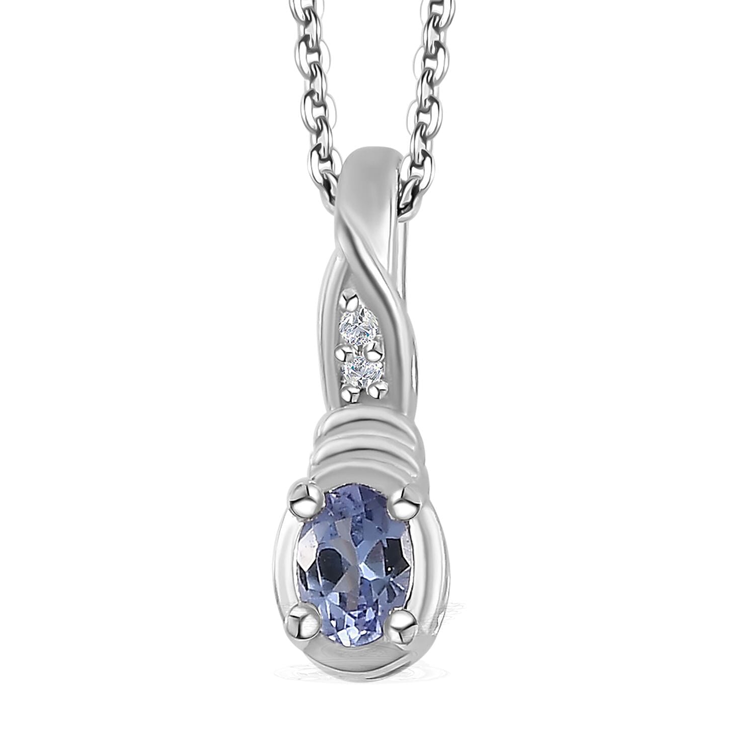 Tanzanite and White Zircon Ring (Size 5.0), Pendant Necklace 20 Inches in Platinum Over Sterling Silver 0.35 ctw
