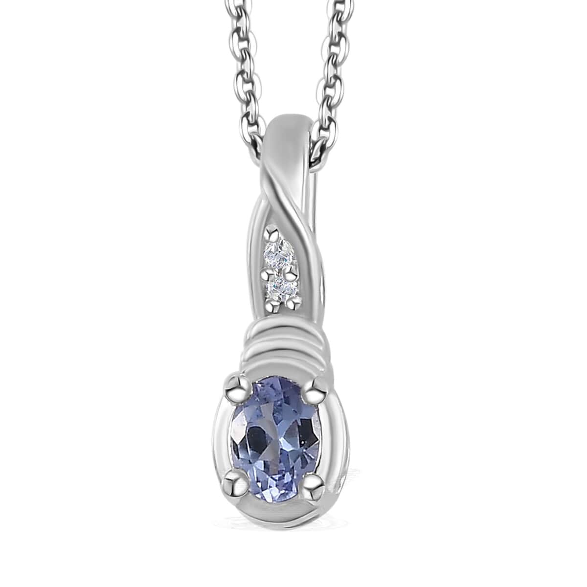 Tanzanite and White Zircon Ring (Size 5.0), Pendant Necklace 20 Inches in Platinum Over Sterling Silver 0.35 ctw image number 6