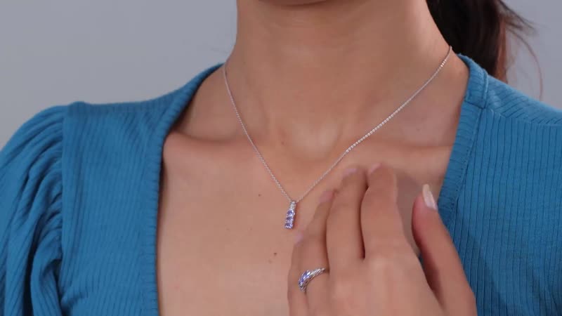 Tanzanite 3 Stone Ring (Size 5.0) and Pendant Necklace 20 Inches in Platinum Over Sterling Silver 1.00 ctw