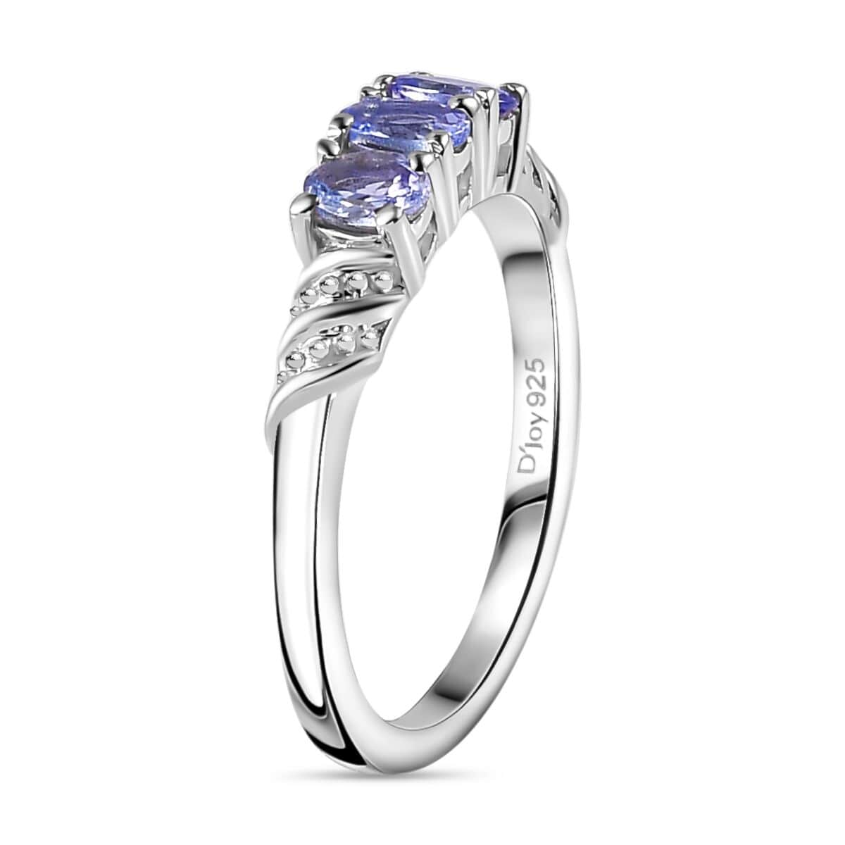 Tanzanite 3 Stone Ring (Size 5.0) and Pendant Necklace 20 Inches in Platinum Over Sterling Silver 1.00 ctw image number 4