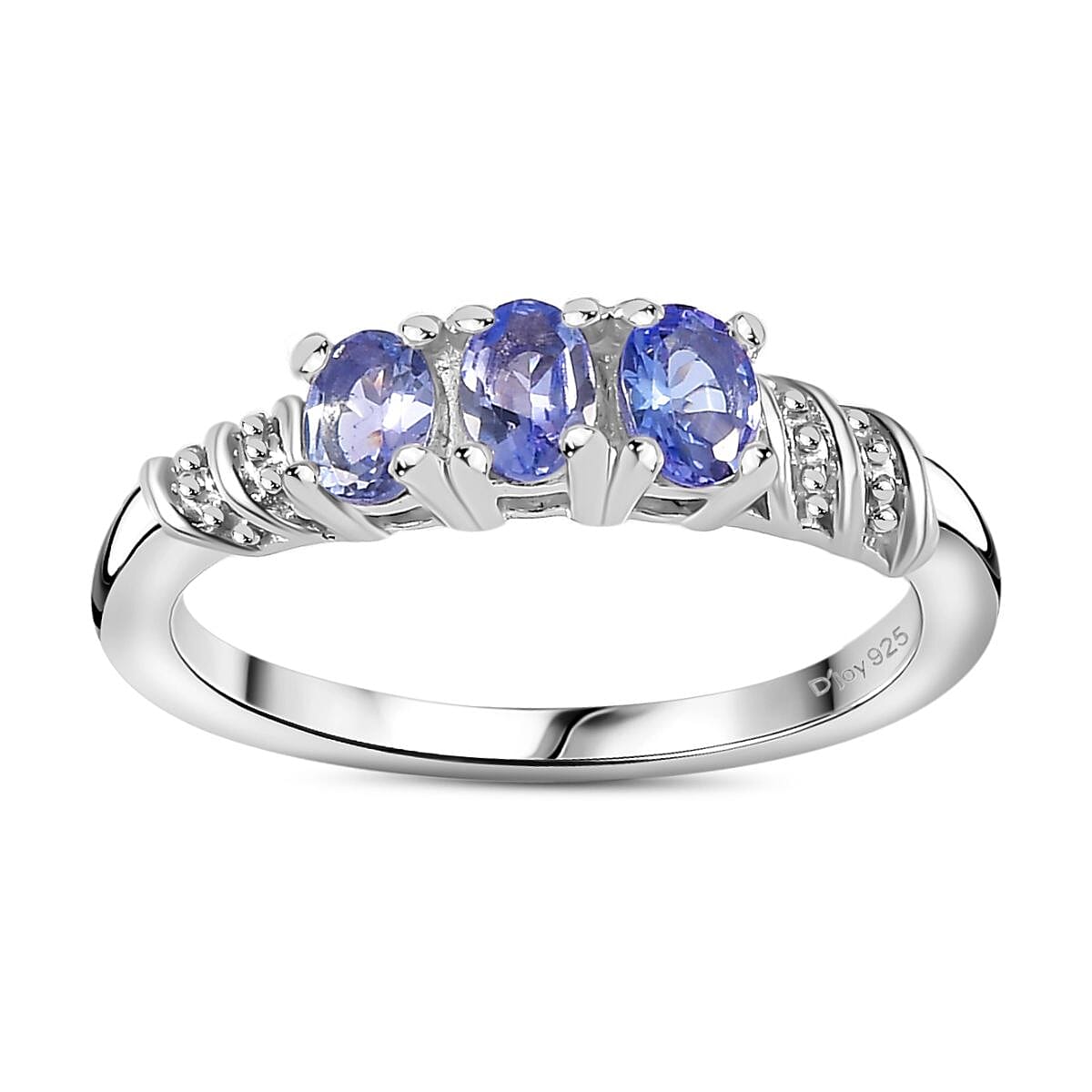 Tanzanite 3 Stone Ring (Size 8.0) and Pendant Necklace 20 Inches in Platinum Over Sterling Silver 1.00 ctw image number 2