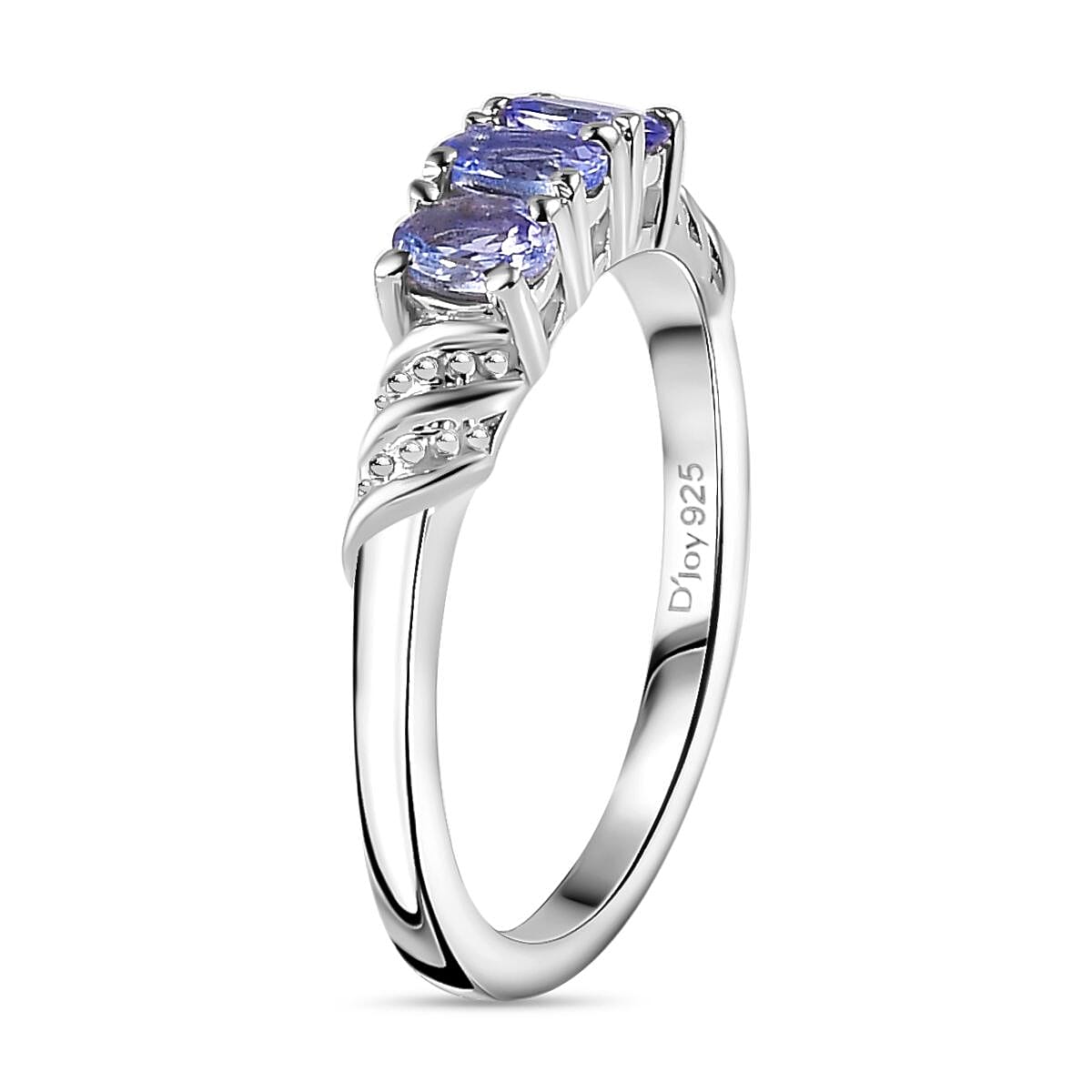 Tanzanite 3 Stone Ring (Size 8.0) and Pendant Necklace 20 Inches in Platinum Over Sterling Silver 1.00 ctw image number 3