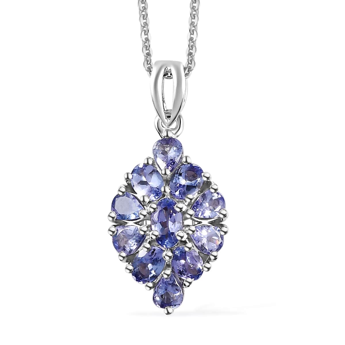 Tanzanite Elongated Pendant Necklace 20 Inches in Platinum Over Sterling Silver 1.70 ctw image number 0