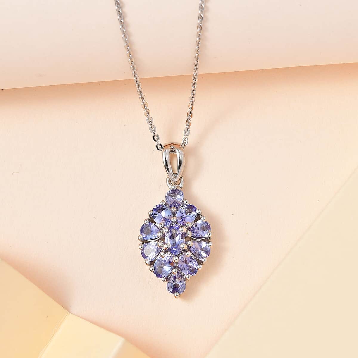 Tanzanite Elongated Pendant Necklace 20 Inches in Platinum Over Sterling Silver 1.70 ctw image number 1