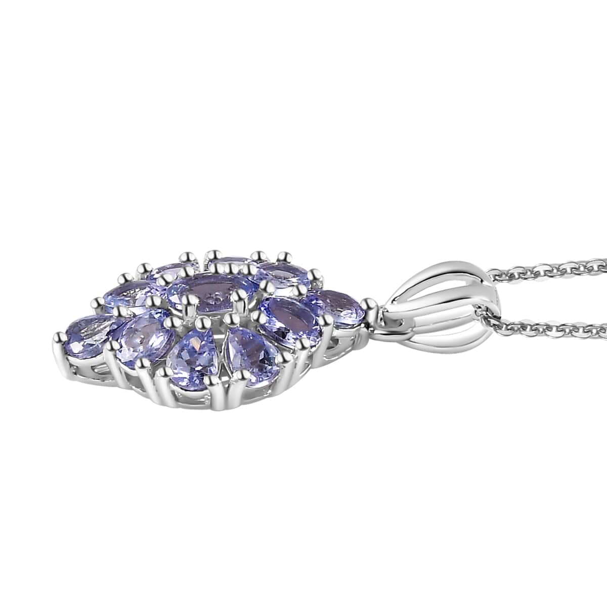 Tanzanite Elongated Pendant Necklace 20 Inches in Platinum Over Sterling Silver 1.70 ctw image number 3
