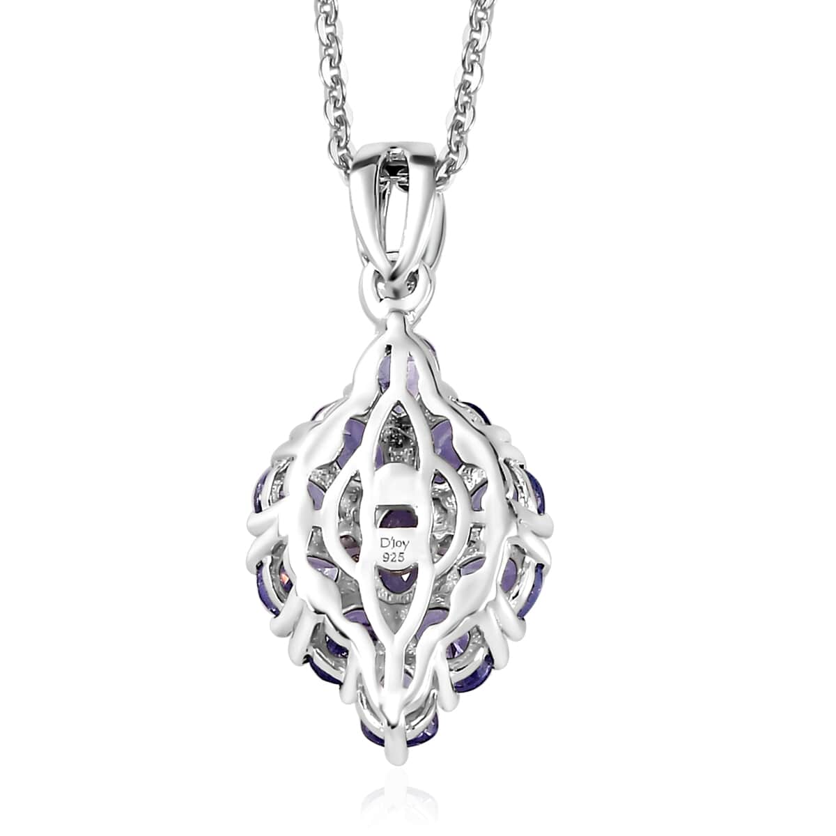 Tanzanite Elongated Pendant Necklace 20 Inches in Platinum Over Sterling Silver 1.70 ctw image number 4