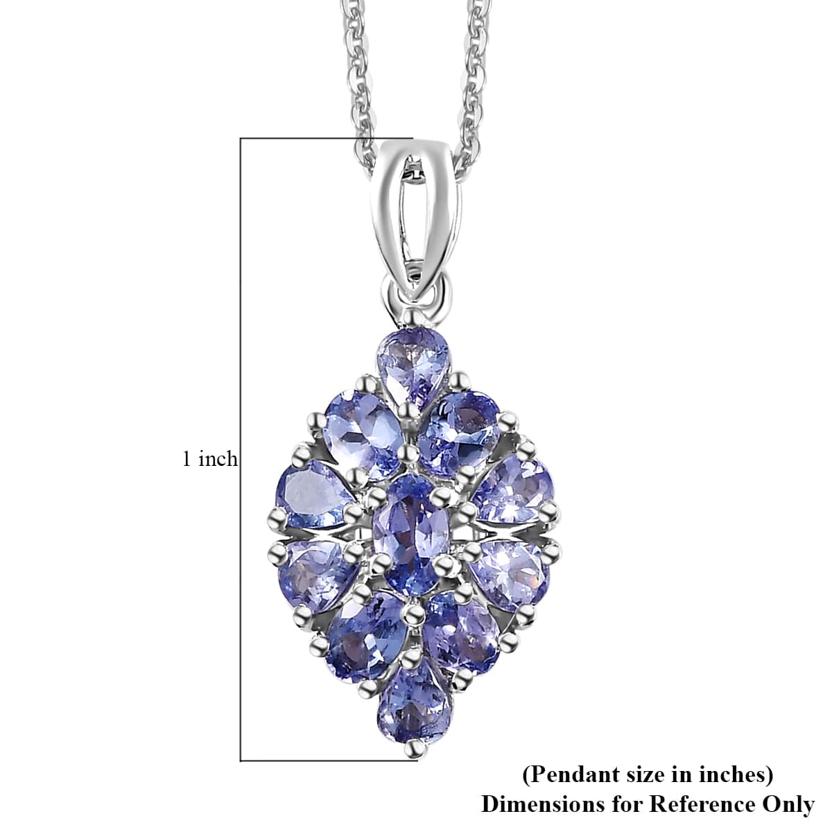 Tanzanite Elongated Pendant Necklace 20 Inches in Platinum Over Sterling Silver 1.70 ctw image number 6