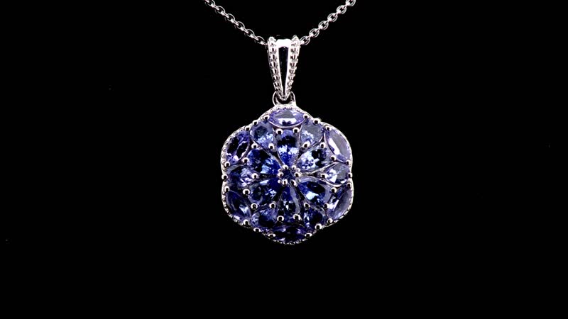 Tanzanite Floral Pendant Necklace 20 Inches in Platinum Over Sterling Silver 2.90 ctw