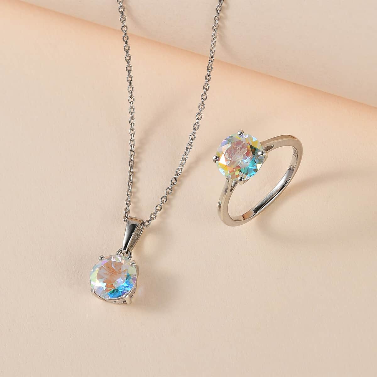 Mercury Mystic Topaz Solitaire Ring (Size 5.0) and Pendant Necklace 20 Inches in Platinum Over Sterling Silver 4.25 ctw image number 1