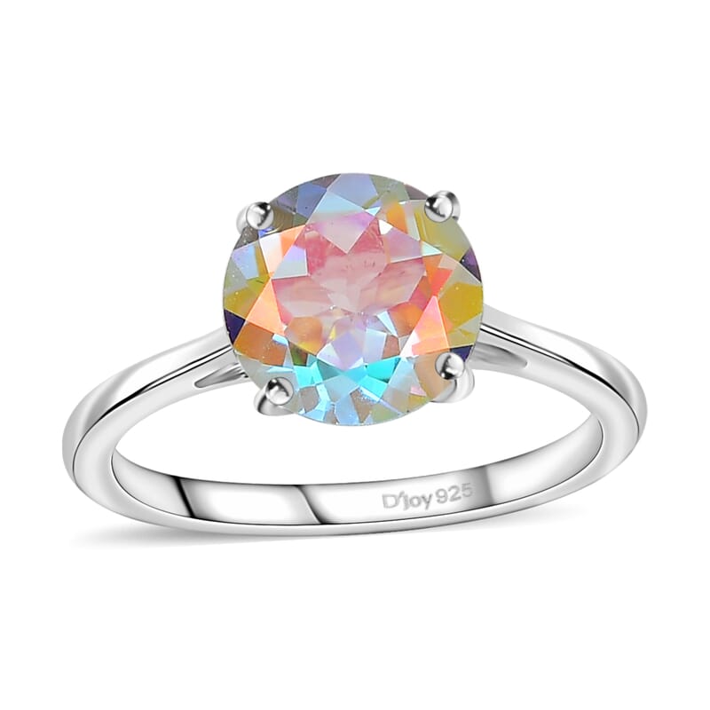Mercury Mystic Topaz Solitaire Ring (Size 5.0) and Pendant Necklace 20 Inches in Platinum Over Sterling Silver 4.25 ctw
