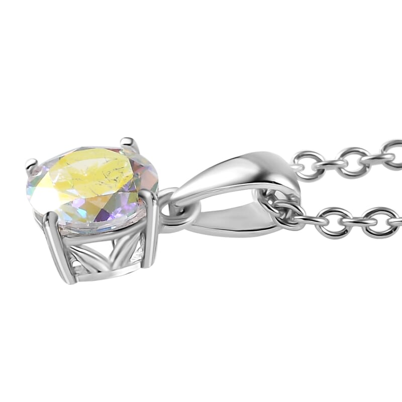 Mercury Mystic Topaz Solitaire Ring (Size 5.0) and Pendant Necklace 20 Inches in Platinum Over Sterling Silver 4.25 ctw