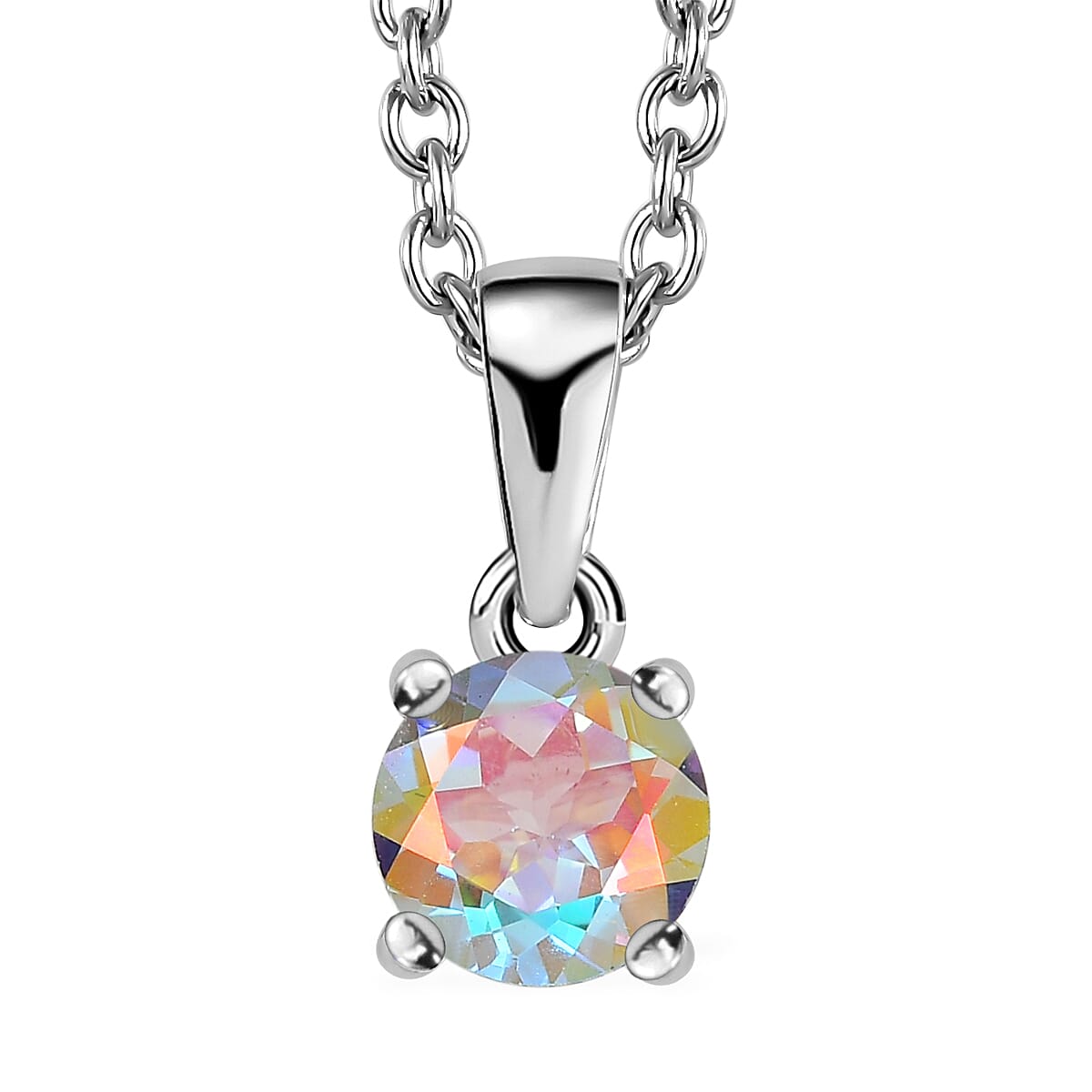 Mercury Mystic Topaz Solitaire Ring (Size 8.0) and Pendant Necklace 20 Inches in Platinum Over Sterling Silver 4.25 ctw image number 6