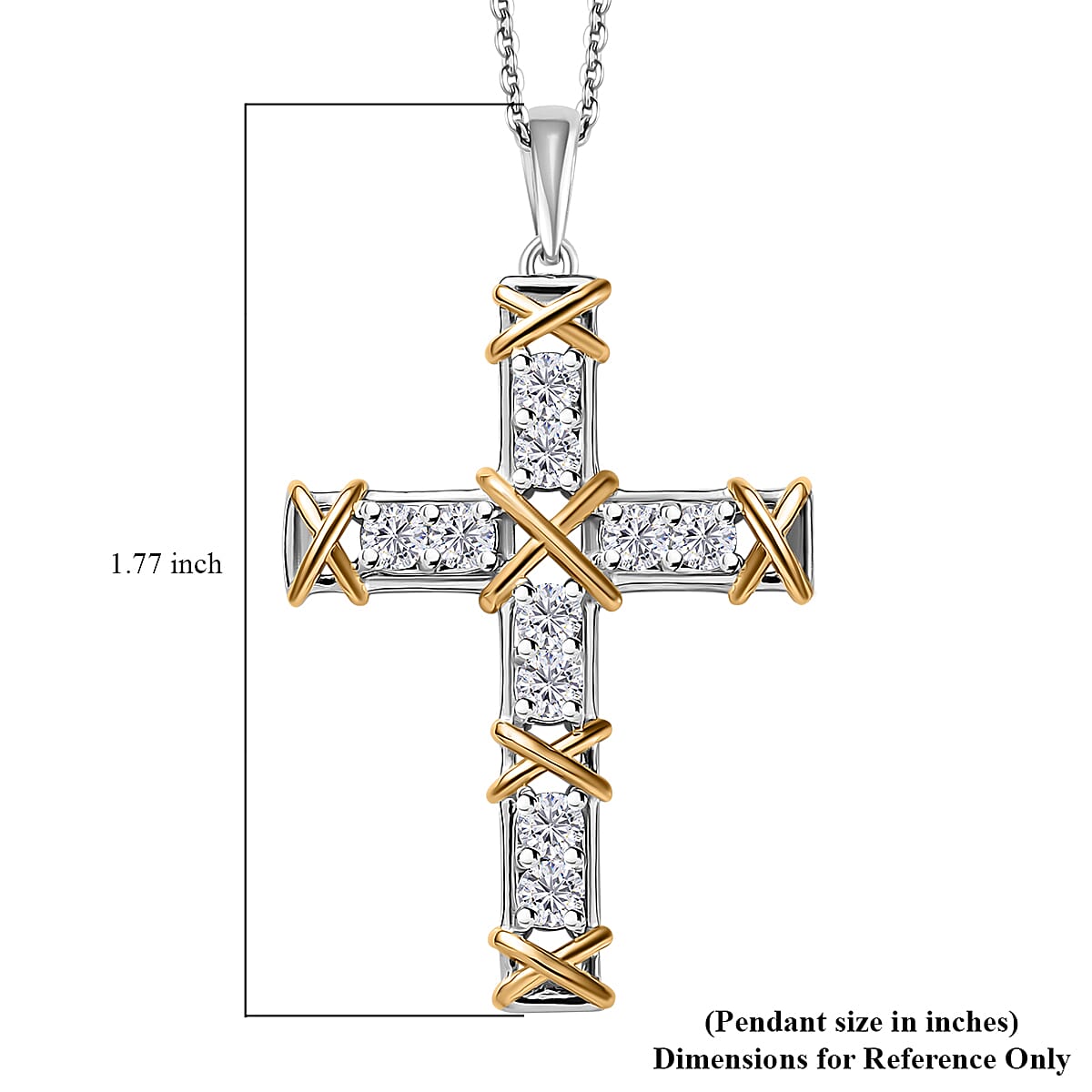 Moissanite XO Pendant Necklace 20 Inches in Vermeil YG and Platinum Over Sterling Silver 1.00 ctw