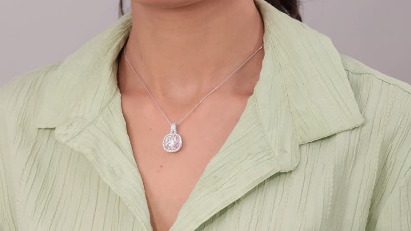 Moissanite and Madagascar Pink Sapphire Double Halo Pendant Necklace 20 Inches in Platinum Over Sterling Silver 4.30 ctw