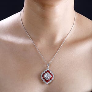 Moissanite 2.75 ctw and Red Enameled Pendant Necklace 20 Inches Platinum Over Sterling Silver